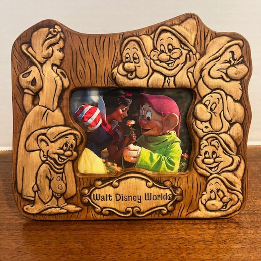 1970s Walt Disney World Snow White & the Seven Dwarfs Wood Look Picture Frame